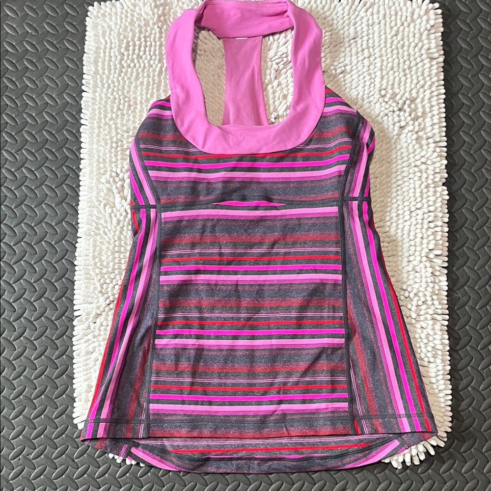 lululemon Pink and Gray Striped Tank Top with racer back